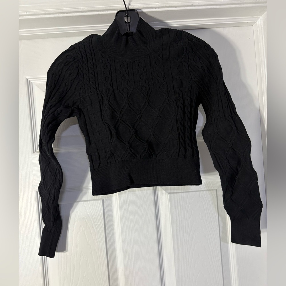 525 America Black Cable Knit Turtleneck Sweater